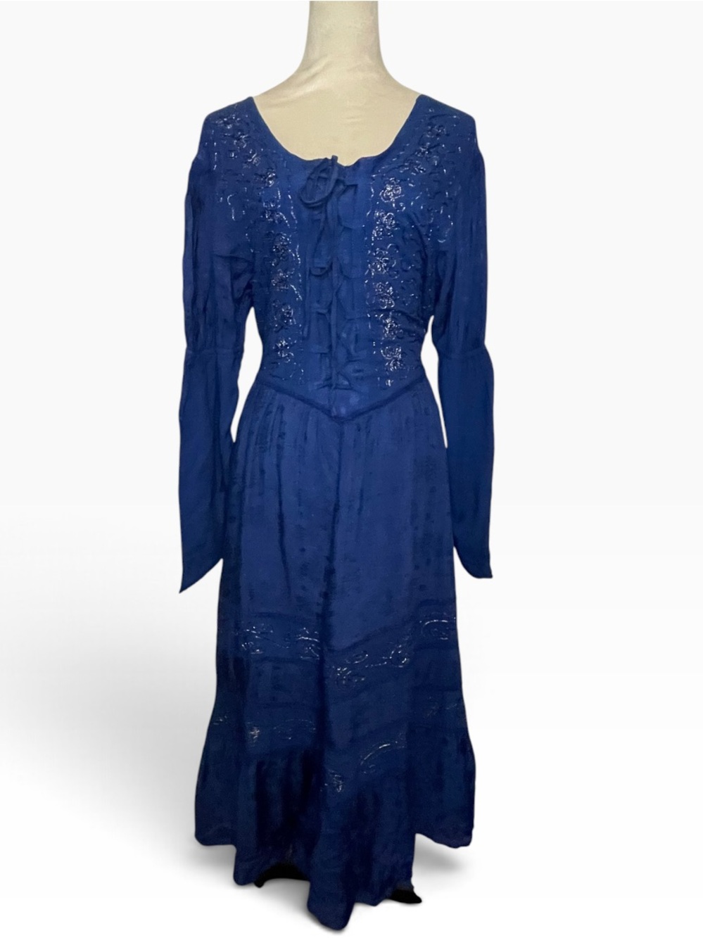 The Pyramid Collection Vintage Royal Blue Corset Maxi Dress (Size XL)